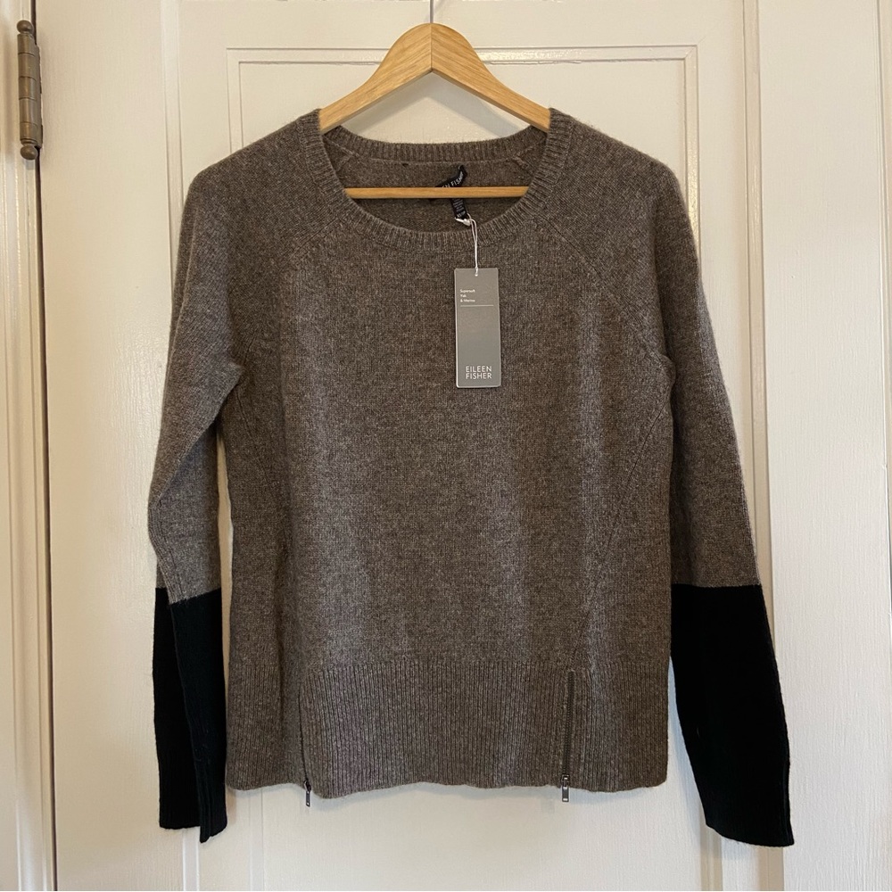 Eileen Fisher Merino Yak blend Colorblock sweater - Picture 2 of 7